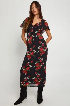 Robe midaxi à manches d’ange florale