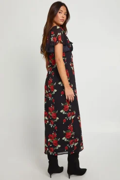 Robe midaxi à manches d’ange florale