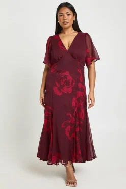 Robe midaxi à manches d’ange florale Plus
