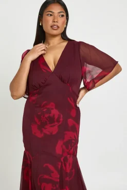 Robe midaxi à manches d’ange florale Plus