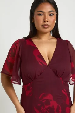 Robe midaxi à manches d’ange florale Plus