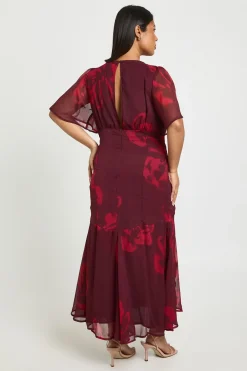 Robe midaxi à manches d’ange florale Plus