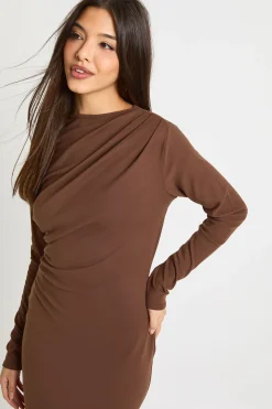 Robe midaxi à manches longues froncée