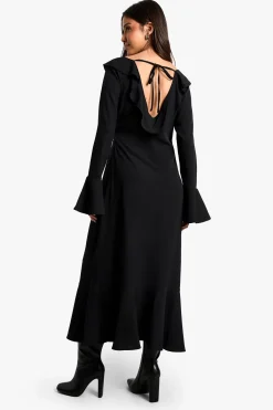 boohoo Robe Midaxi à Manches Longues Texturée à Volants<Femme Toutes Les Robes|Robes À Manches Longues