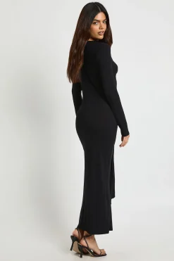 boohoo Robe Midaxi Manches Longues à Taille Nouée Effet Chiné<Femme Robes Moulantes|Robes À Manches Longues