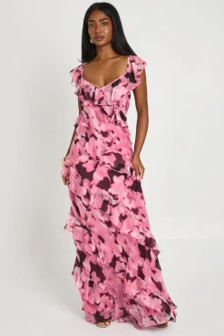 Robe Midaxi À Manches Papillon Et Imprimé Floral Dévoré