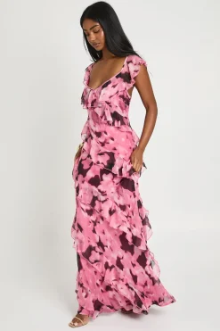 Robe Midaxi À Manches Papillon Et Imprimé Floral Dévoré