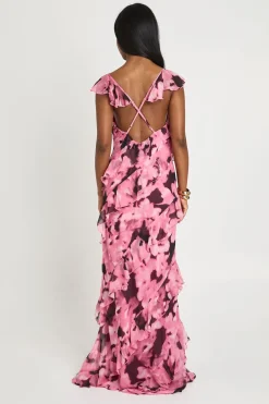 Robe Midaxi À Manches Papillon Et Imprimé Floral Dévoré