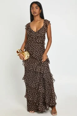boohoo Robe Midaxi À Manches Papillon Et Pois Dévorés<Femme Robes Demoiselles D'Honneur|Pois