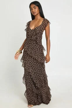 boohoo Robe Midaxi À Manches Papillon Et Pois Dévorés<Femme Robes Demoiselles D'Honneur|Pois