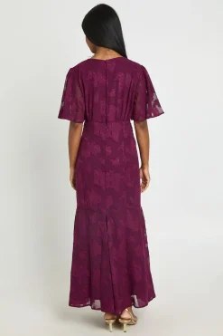 Robe Midaxi À Manches Papillon Et Motif Floral Dévoré