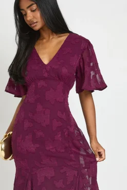 Robe Midaxi À Manches Papillon Et Motif Floral Dévoré