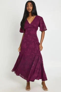Robe Midaxi À Manches Papillon Et Motif Floral Dévoré
