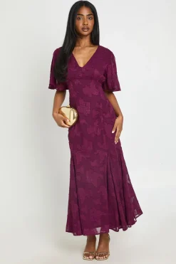 Robe Midaxi À Manches Papillon Et Motif Floral Dévoré