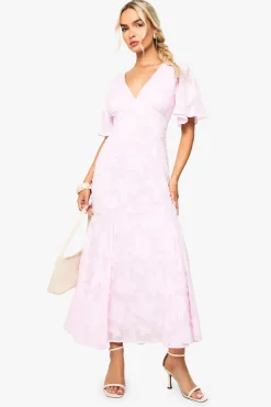 Robe Midaxi à Manches Évasées et Motif Floral Dévoré