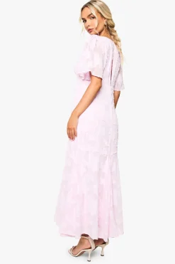 Robe Midaxi à Manches Évasées et Motif Floral Dévoré