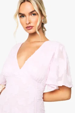Robe Midaxi à Manches Évasées et Motif Floral Dévoré