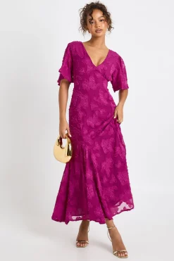 Robe Midaxi à Manches Évasées et Motif Floral Dévoré