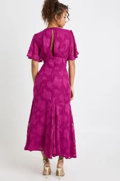 Robe Midaxi à Manches Évasées et Motif Floral Dévoré