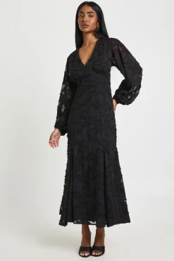 boohoo Robe Midaxi à Manches Évasées Motif Floral Dévoré<Femme Robes Patineuses|Robes À Manches Longues