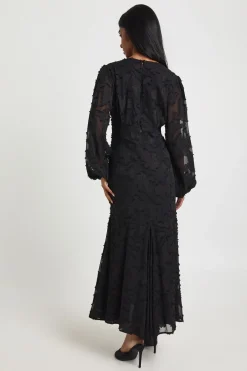 boohoo Robe Midaxi à Manches Évasées Motif Floral Dévoré<Femme Robes Patineuses|Robes À Manches Longues