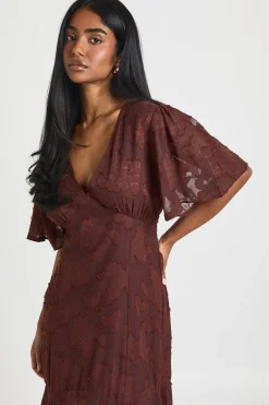 boohoo Robe Midaxi à Manches Évasées Motif Floral Dévoré<Femme Looks Chocolat|Robes Patineuses