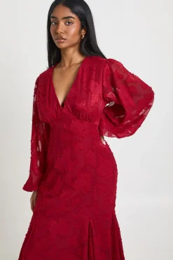 boohoo Robe Midaxi à Manches Évasées Motif Floral Dévoré<Femme Robes Patineuses|Robes À Manches Longues