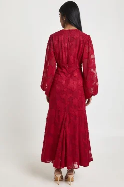 boohoo Robe Midaxi à Manches Évasées Motif Floral Dévoré<Femme Robes Patineuses|Robes À Manches Longues