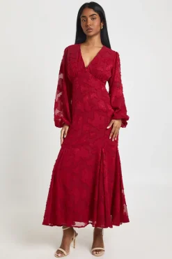 boohoo Robe Midaxi à Manches Évasées Motif Floral Dévoré<Femme Robes Patineuses|Robes À Manches Longues