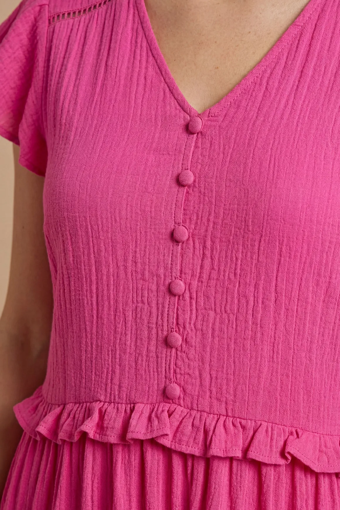 Robe Midaxi À Manches À Volants Et Boutonnage Devant