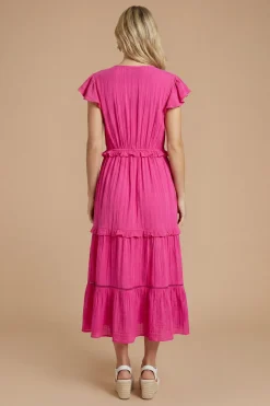 Robe Midaxi À Manches À Volants Et Boutonnage Devant