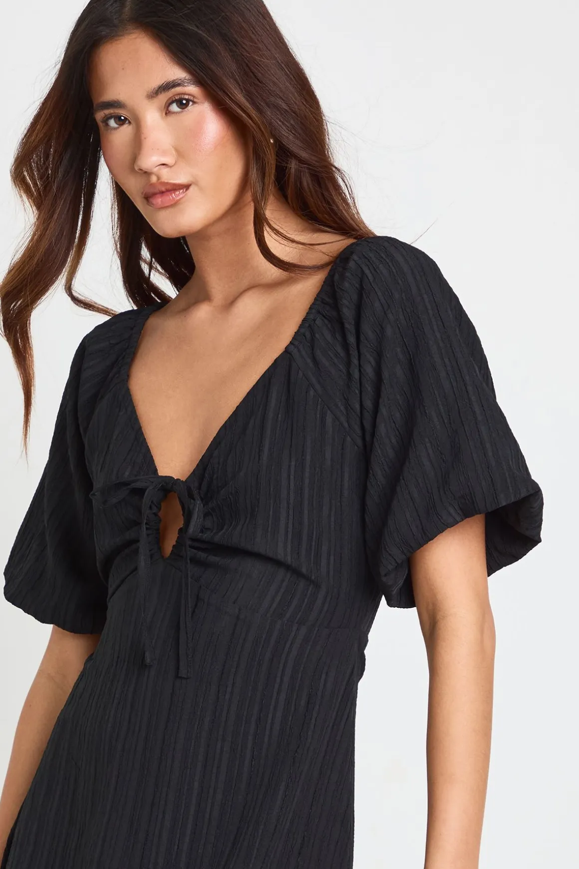 Robe Midaxi À Manches Volumineuses Texturées