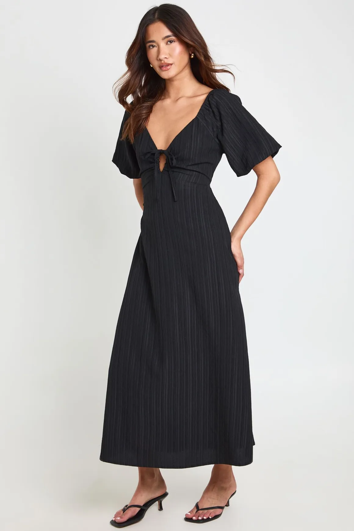 Robe Midaxi À Manches Volumineuses Texturées