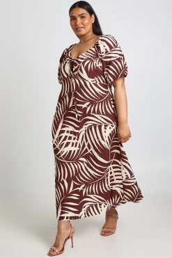 Robe Midaxi À Manches Volumineuses Et Imprimé Palmier Texturé