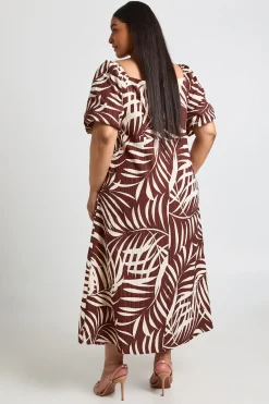 Robe Midaxi À Manches Volumineuses Et Imprimé Palmier Texturé