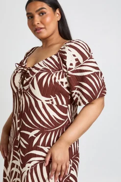 Robe Midaxi À Manches Volumineuses Et Imprimé Palmier Texturé