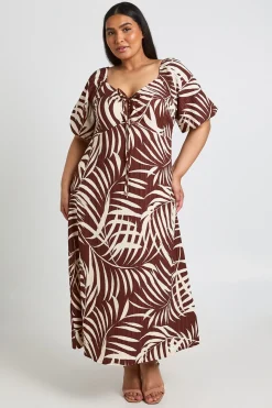 Robe Midaxi À Manches Volumineuses Et Imprimé Palmier Texturé