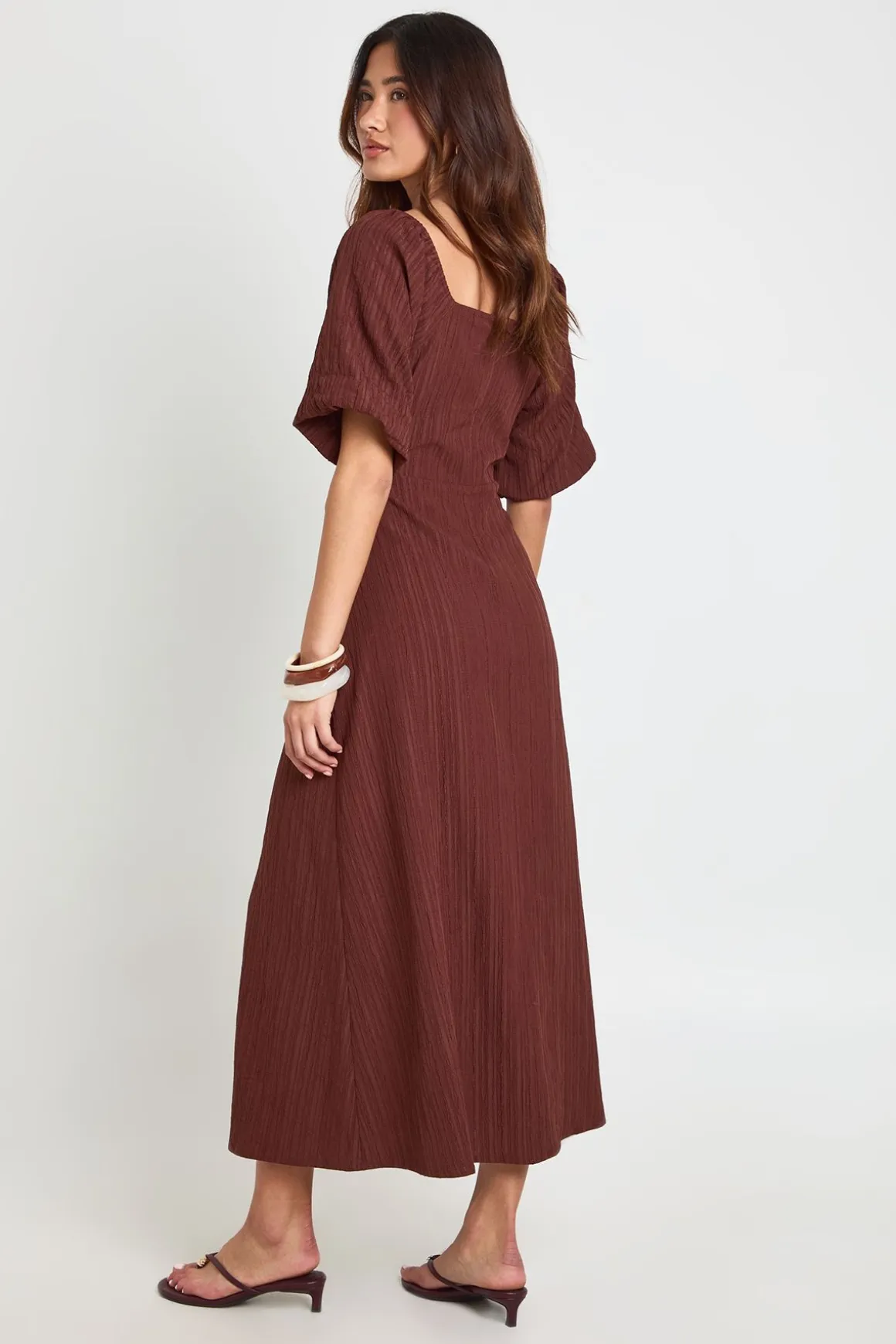 Robe Midaxi À Manches Volumineuses Texturées