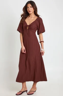 Robe Midaxi À Manches Volumineuses Texturées