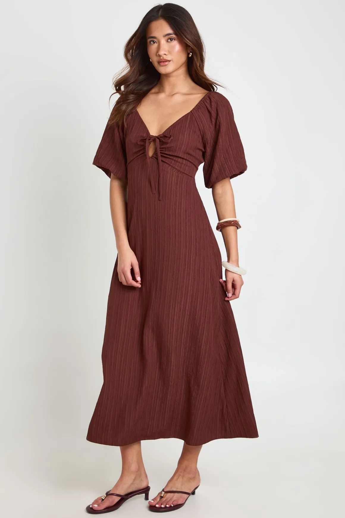 Robe Midaxi À Manches Volumineuses Texturées