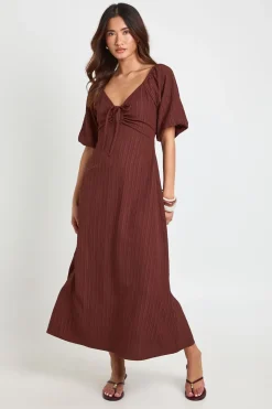 Robe Midaxi À Manches Volumineuses Texturées