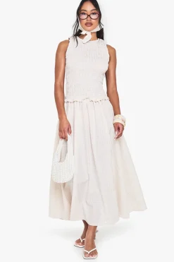 Robe midaxi à motif vichy avec détail froncé et taille basse