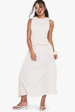 Robe midaxi à motif vichy avec détail froncé et taille basse