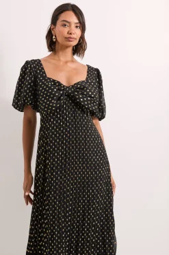 Robe Midaxi Métallisée DP Luxe à Manches Bouffantes et Nœud Frontal