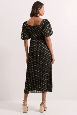 Robe Midaxi Métallisée DP Luxe à Manches Bouffantes et Nœud Frontal