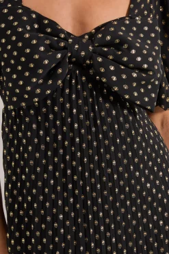 Robe Midaxi Métallisée DP Luxe à Manches Bouffantes et Nœud Frontal