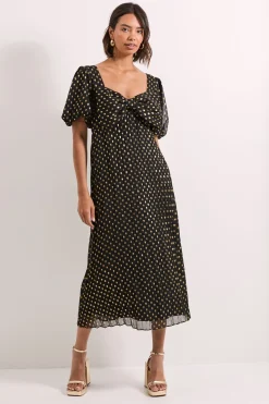 Robe Midaxi Métallisée DP Luxe à Manches Bouffantes et Nœud Frontal