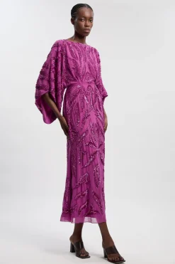 KarenMillen Robe midaxi ornée à manches kimono<Femme Robes À Manches Longues|Robes