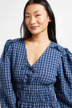 Robe Midaxi Petite à Carreaux Vichy avec Taille Froncée et Détail Nœud