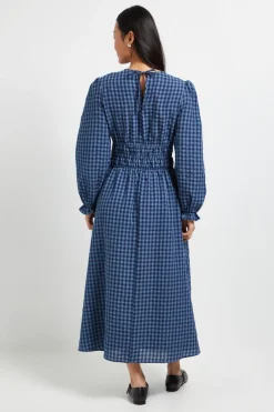 Robe Midaxi Petite à Carreaux Vichy avec Taille Froncée et Détail Nœud